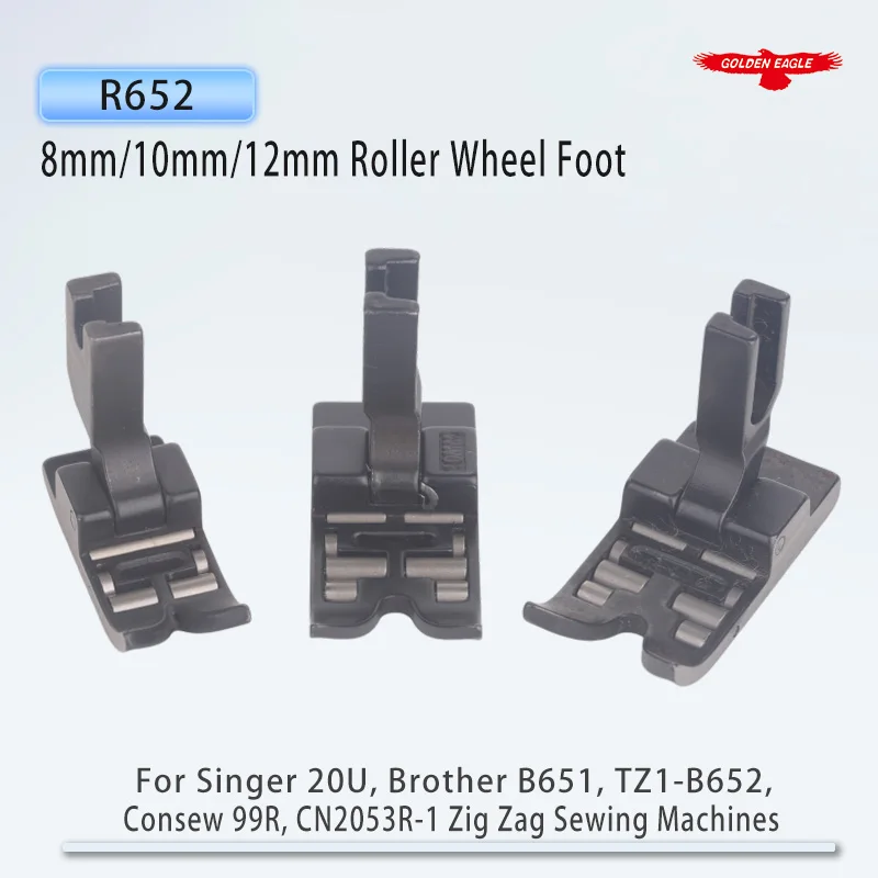 R652 Pie de rueda de rodillo de 8 mm / 10 mm / 12 mm para máquinas de coser Singer 20U, Brother B651, TZ1-B652, Consew 99R, CN2053R-1 Zig Zag