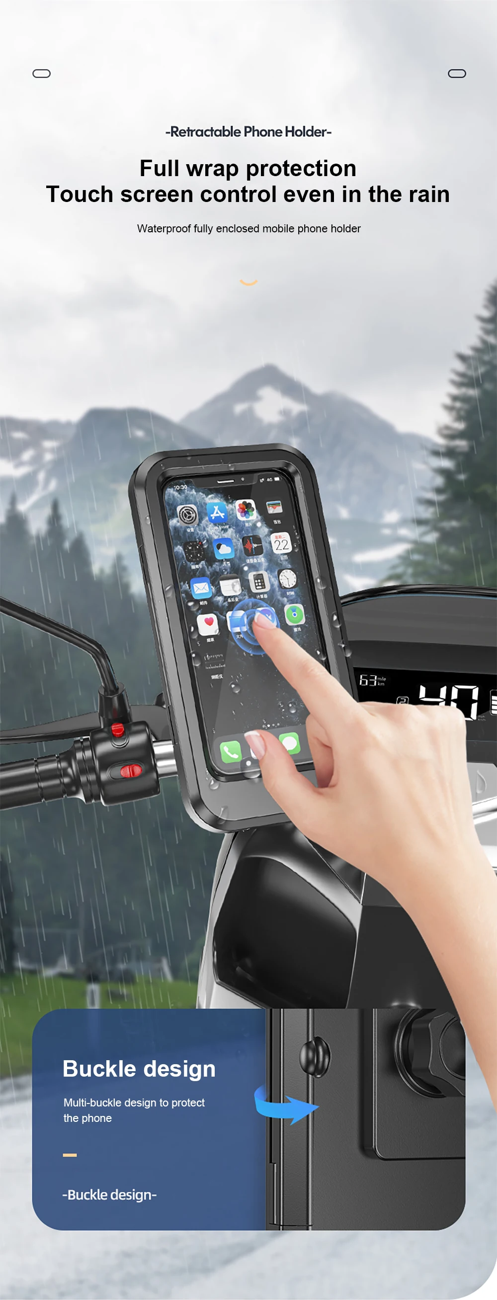 Wasserdichter Fahrrad-Handyhalter, unterstützt universelle Fahrradhalterung GPS 360 ° Drehbarer, verstellbarer Motorrad-Handyhalter – Detail 19