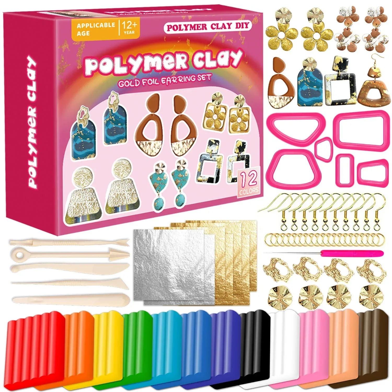 Polymer Clay Earring Jewelry Making Kit With Oven Bake Clay Cutters And Earring Rings&Hooks Accessories Gift for Teens and Adult