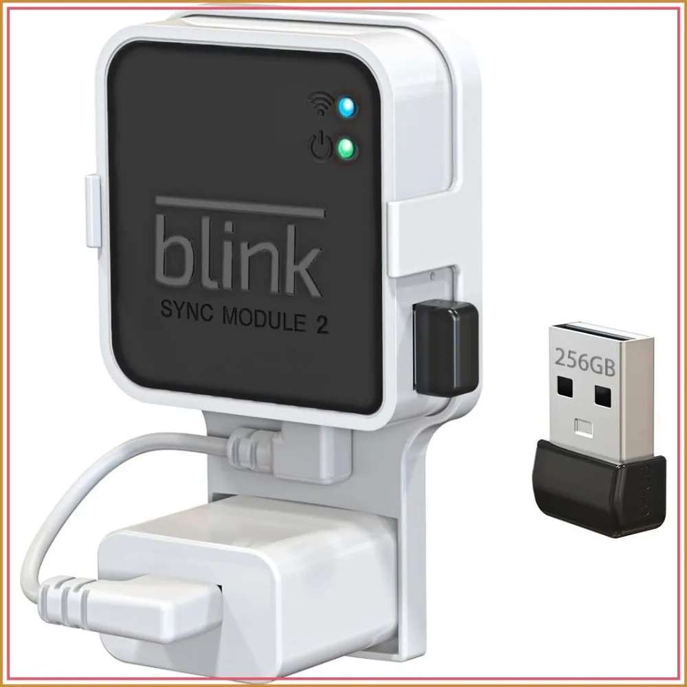 256GB USB Flash Drive with Outlet Wall Mount for Blink Sync Module 2, Space-Saving Bracket for Home Security System, 1 Pack