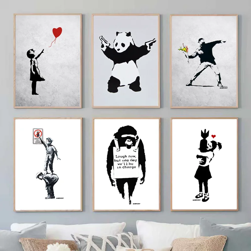 Banksy Poster Street Graffiti Wall Art Canvas Painting Balloon Girl Abstract Figure for Living Room Mural Home Restaurant Decor