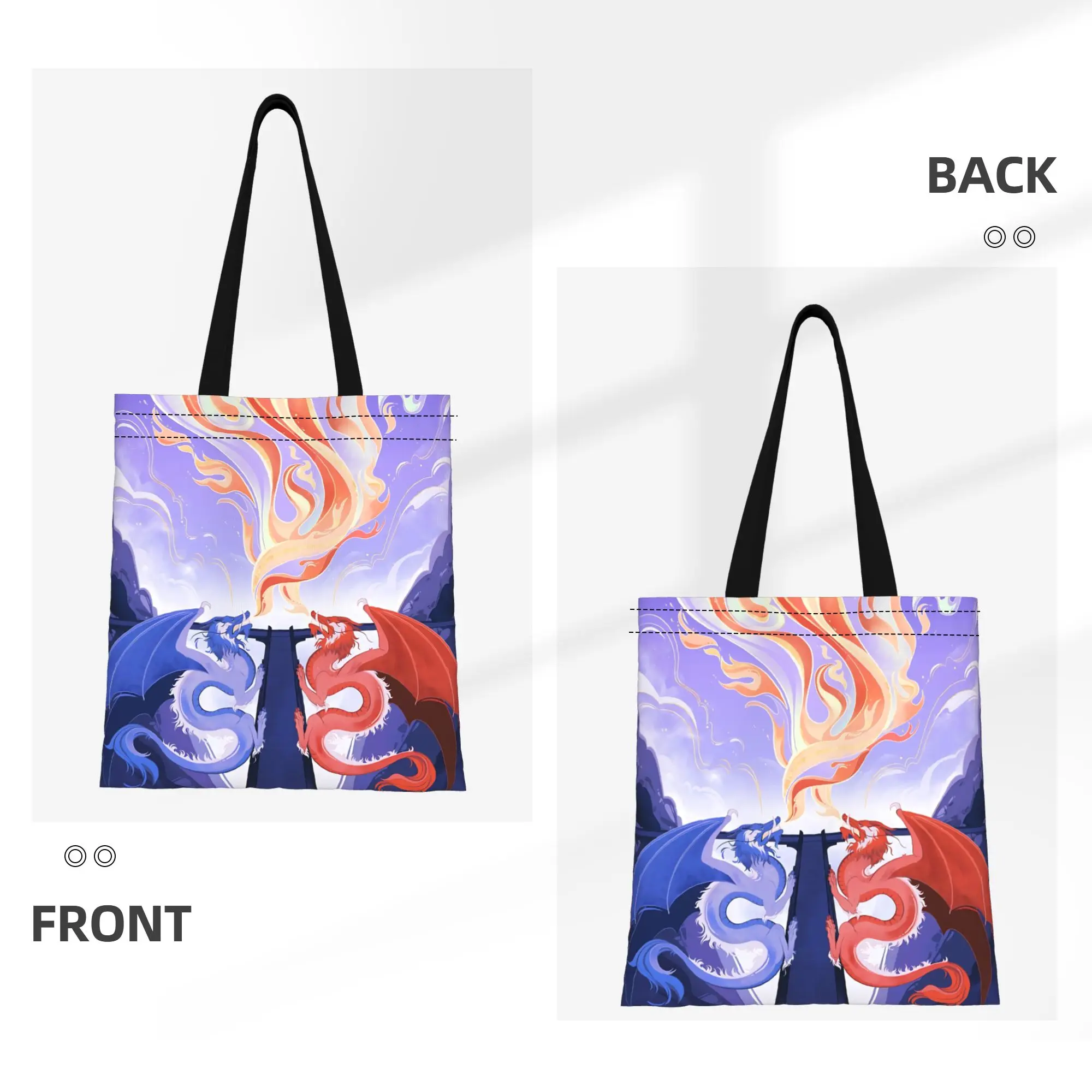1PC Fire & Water Dragon Canvas Tote Bag Avatar The Last Airbender Handbag Outdoor Handbag Trendy Tote