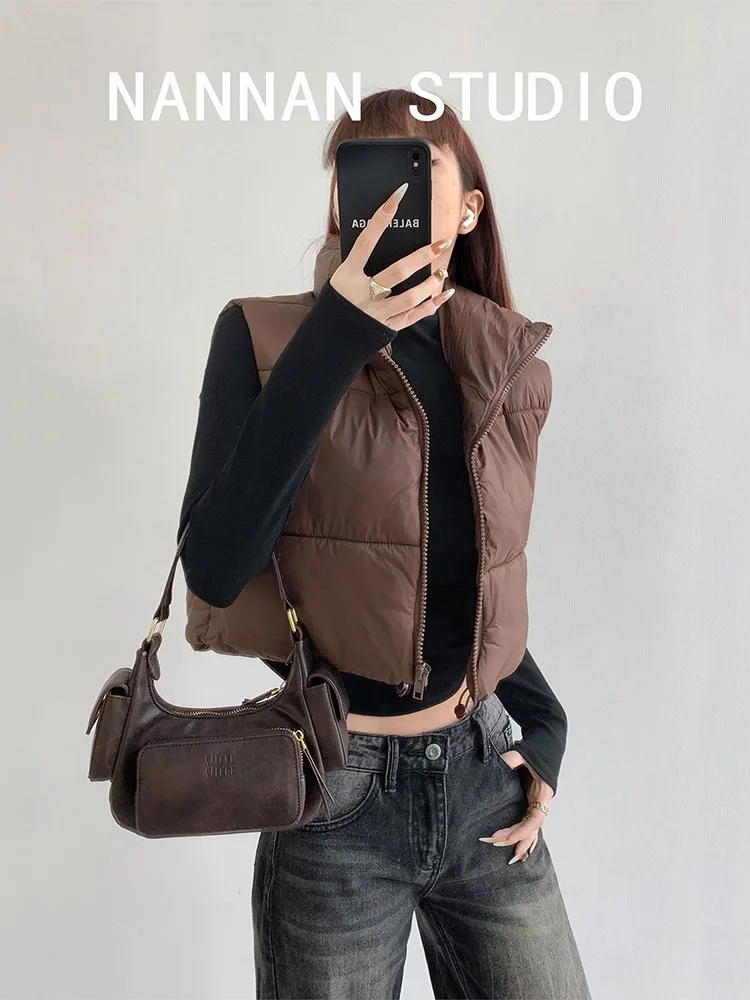 

Women's Down Quilted Collared Sleeveless Jacket Winter Sleeveless Zip-Up Casual Warm Padded Coat Black Simple Women Business