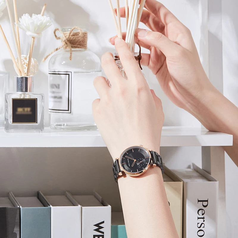 Mini Focus MF0333L Elegant Luxury Women Quartz Watches Black Stainless Steel Band Waterproof Analog Watch
