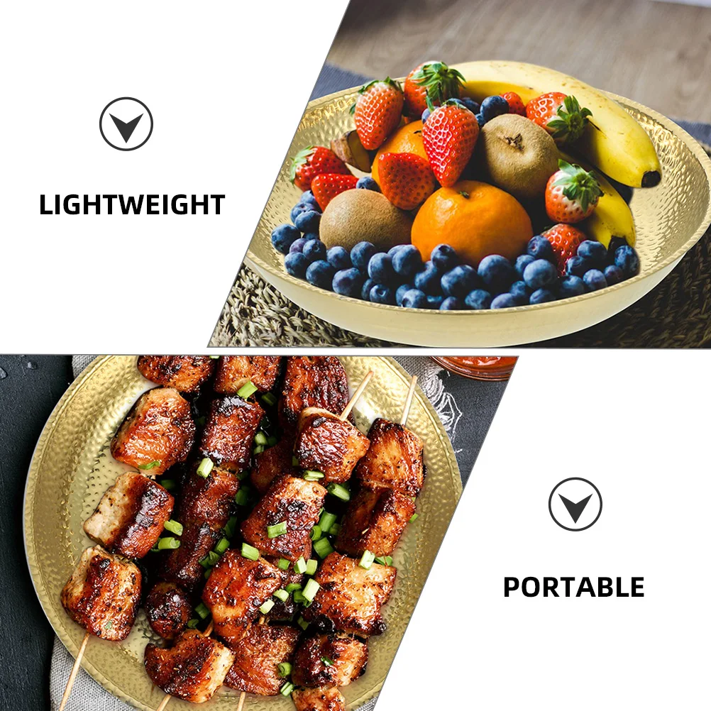 

Stainless Steel Disc Pasta Plate Dinner Food Serving Dish Kitchen Snack Bowl Metal Hammered Round Fruit Steak Lobster BBQ Plates