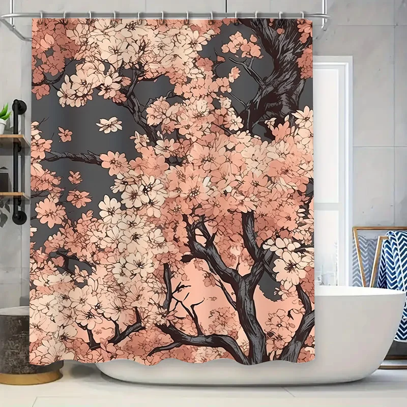 

Занавеска для душа с вишневым цветом, розовое украшение для ванны, водонепроницаемая ткань, декоративные аксессуары для ванной комнаты нестандартного размера для дома, жизни