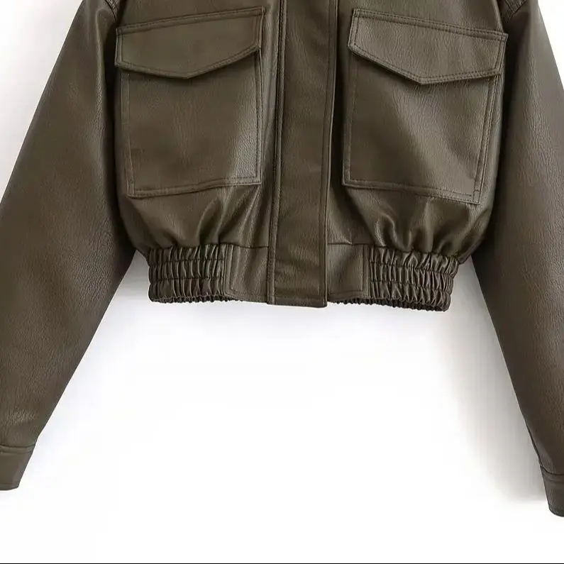 DiYiG سترة نسائية موضة خريف 2025 جديدة من الجلد الصناعي سترة قصيرة أنيقة بسحّاب وأكمام طويلة ملابس خارجية Mujer #4