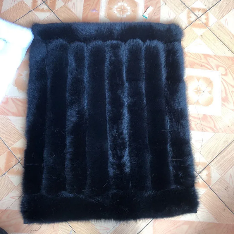 HUAQIUMEISI White real fox fur blankets with horizontal stripes100% natural fox fur blanket jacket