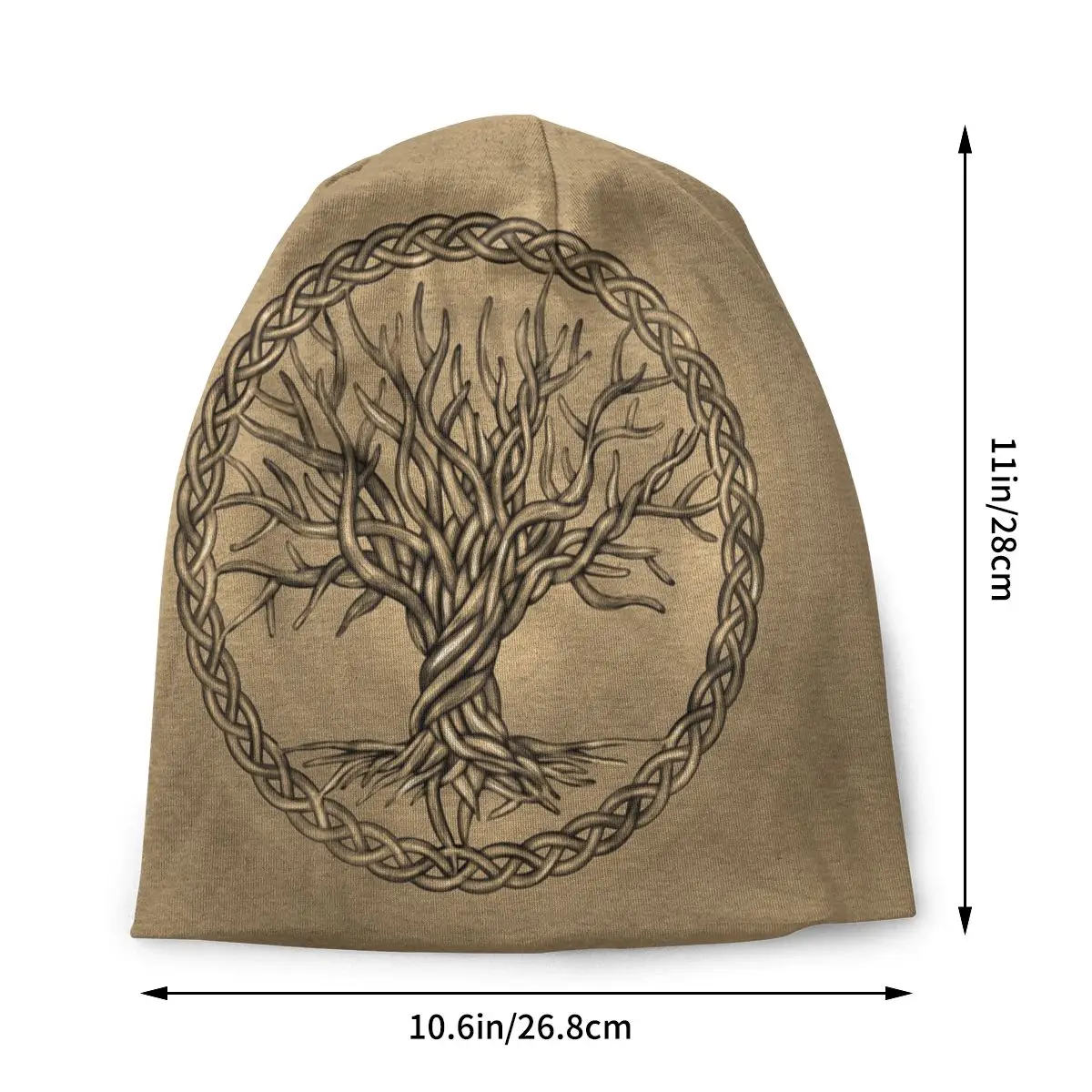 Custom Streetwear Winter Warm Knitted Hats Unisex Adult Tree Of Life Sepia Skullies Beanies Cap Vikings Yggdrasil Bonnet Hats