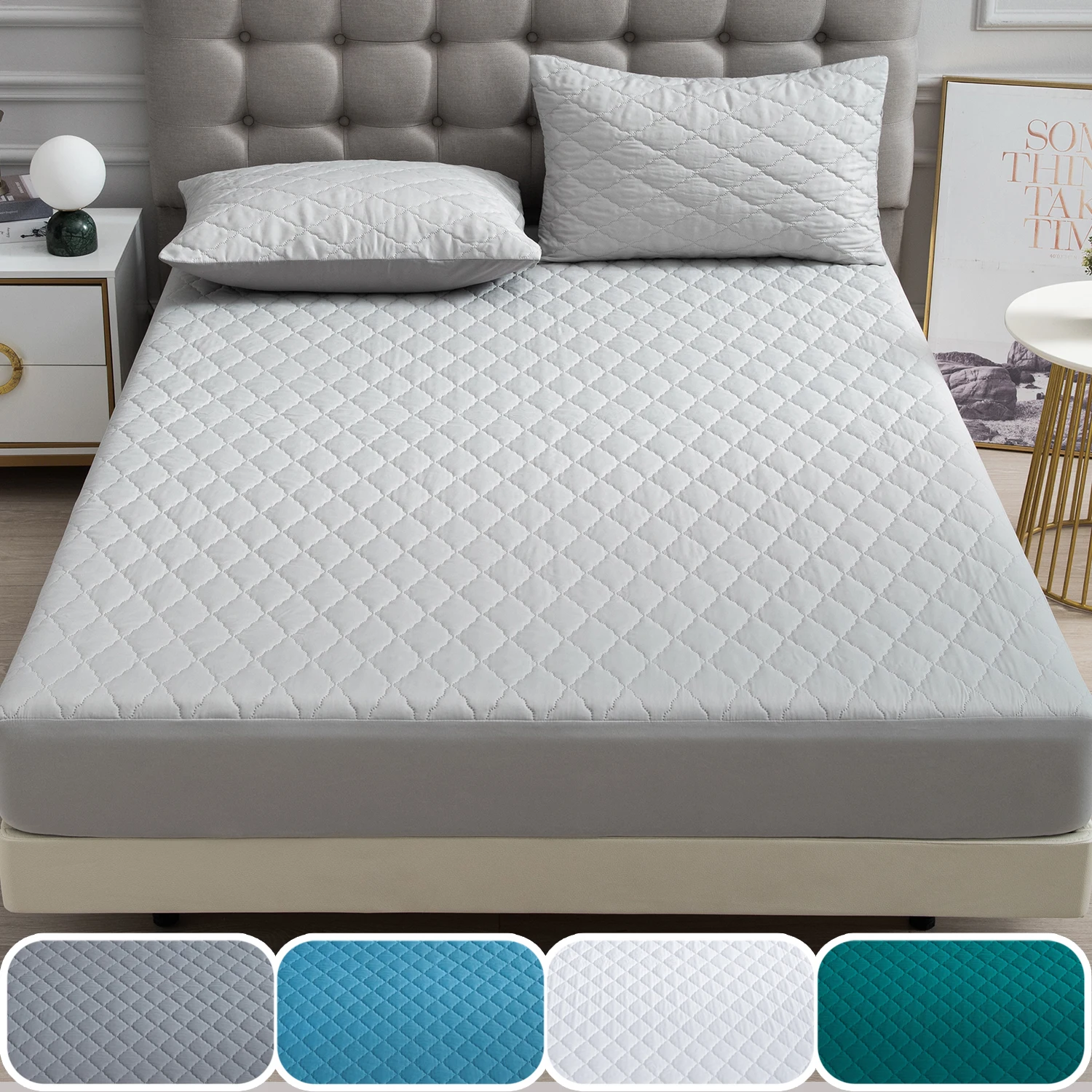 1pc Splash-proof Quilting Fitted Sheet Soft Solid Color Breathable Bedding Washable All Seasons Hotel Mattress Protector Covers