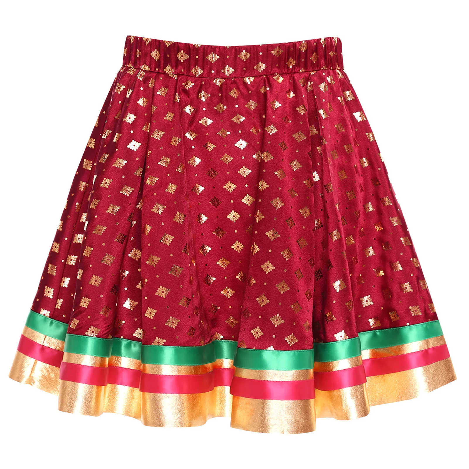 Dziecięca spódnica taneczna dla dziewczynek, lehenga choli, satynowy brokat ze złotymi motywami, kolorowa spódnica do tańca, na imprezy, podróże, spódnice taneczne.