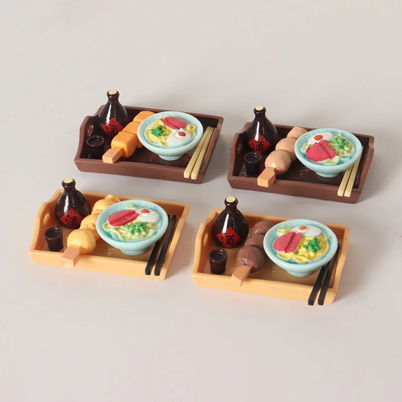 1set Mini Japanese Food Set Plate Yakitori Ramen Sake Model Miniature Food Scene Kitchen Accessories Dollhouse Decoration