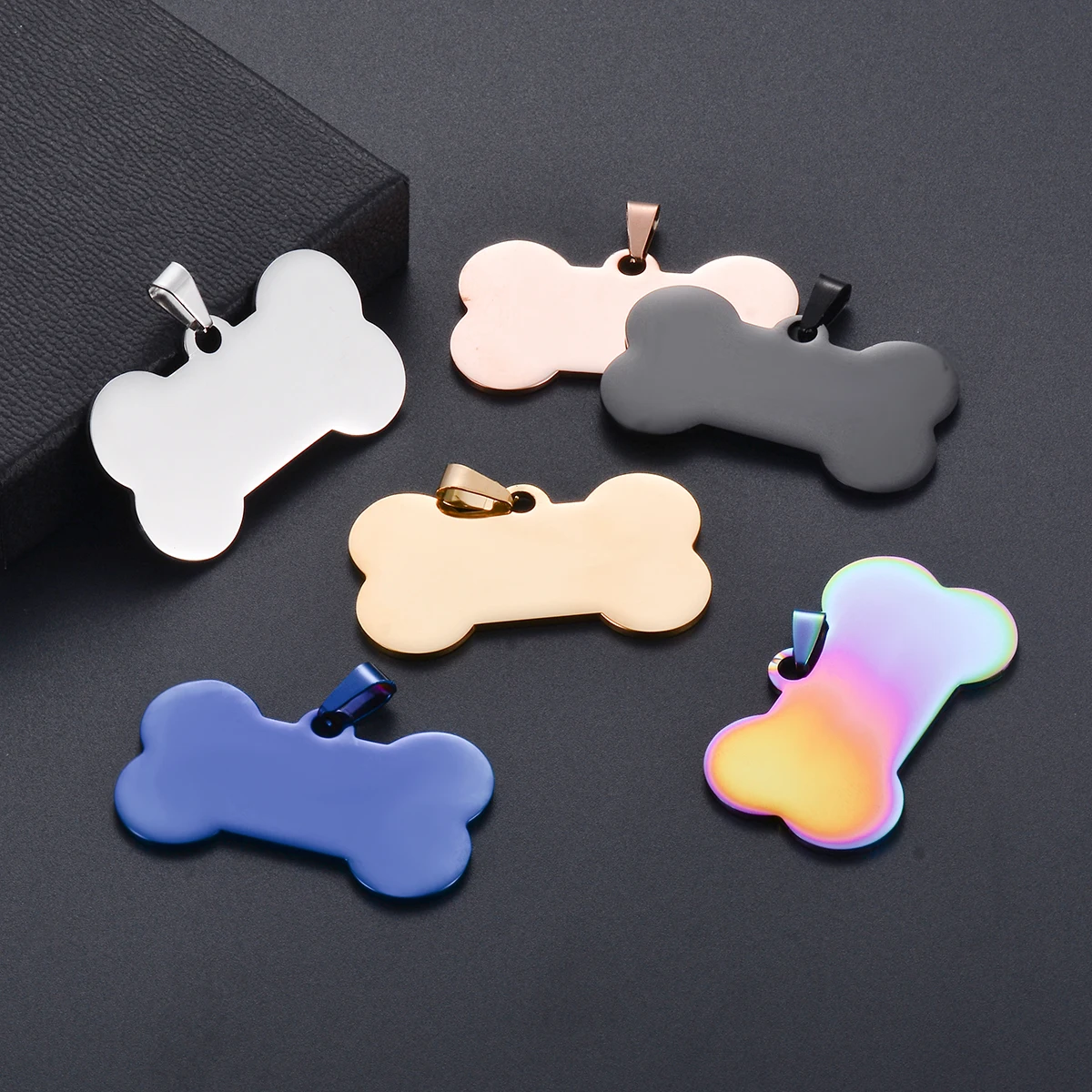 5Pcs Dog Tag  Puppy ID Tag  Stainless Steel Bone for Neutral Necklace Mirror PolishTags Pet Dog Collar Accessories