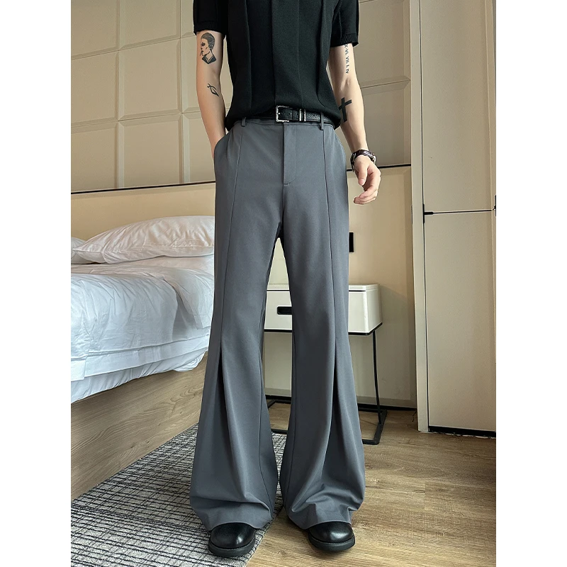 Plus Size Men's Pleated Flared Formal Trousers High Waist Wide Leg Suit Pants Drape Fabric Loose Fit Casual Dress Pants M-XXXXXL