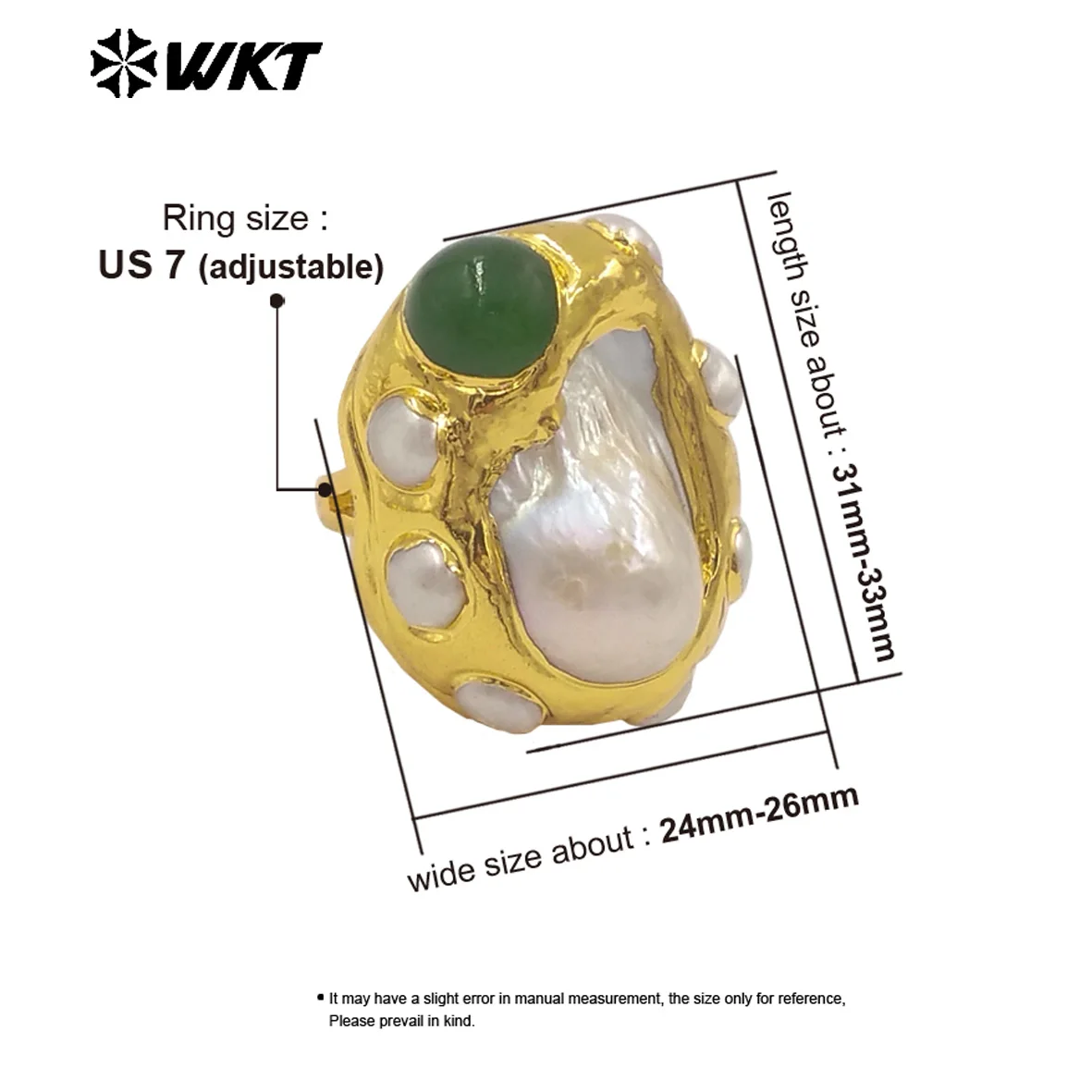WT-MPR145 Retro Commuter Jade Pearl Classic Design US7 Irregular Shape Ring For Women Jewelry ACC