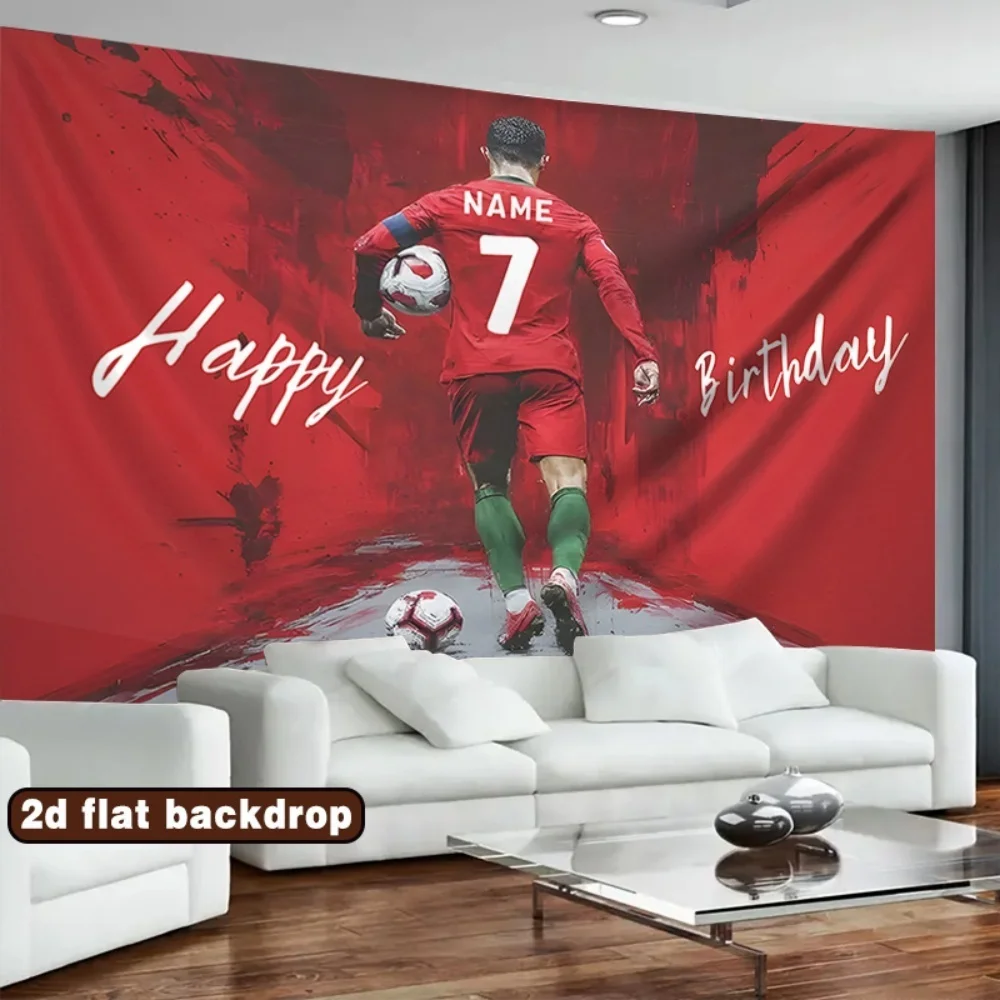 2D Flat Customized Birthday Banner Featuring a Soccer Theme with a Name - Red And White Party Decoration, for Rooms, Parties