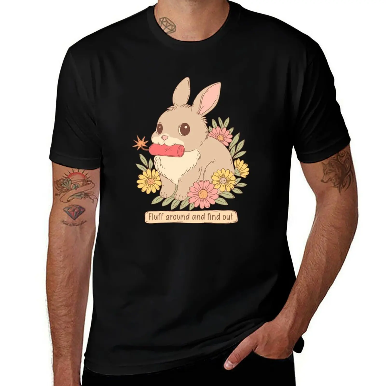 Fluff Around and Find Out Funny Bunny T-Shirt Trendy Print Short Sleeve T-Shirt
