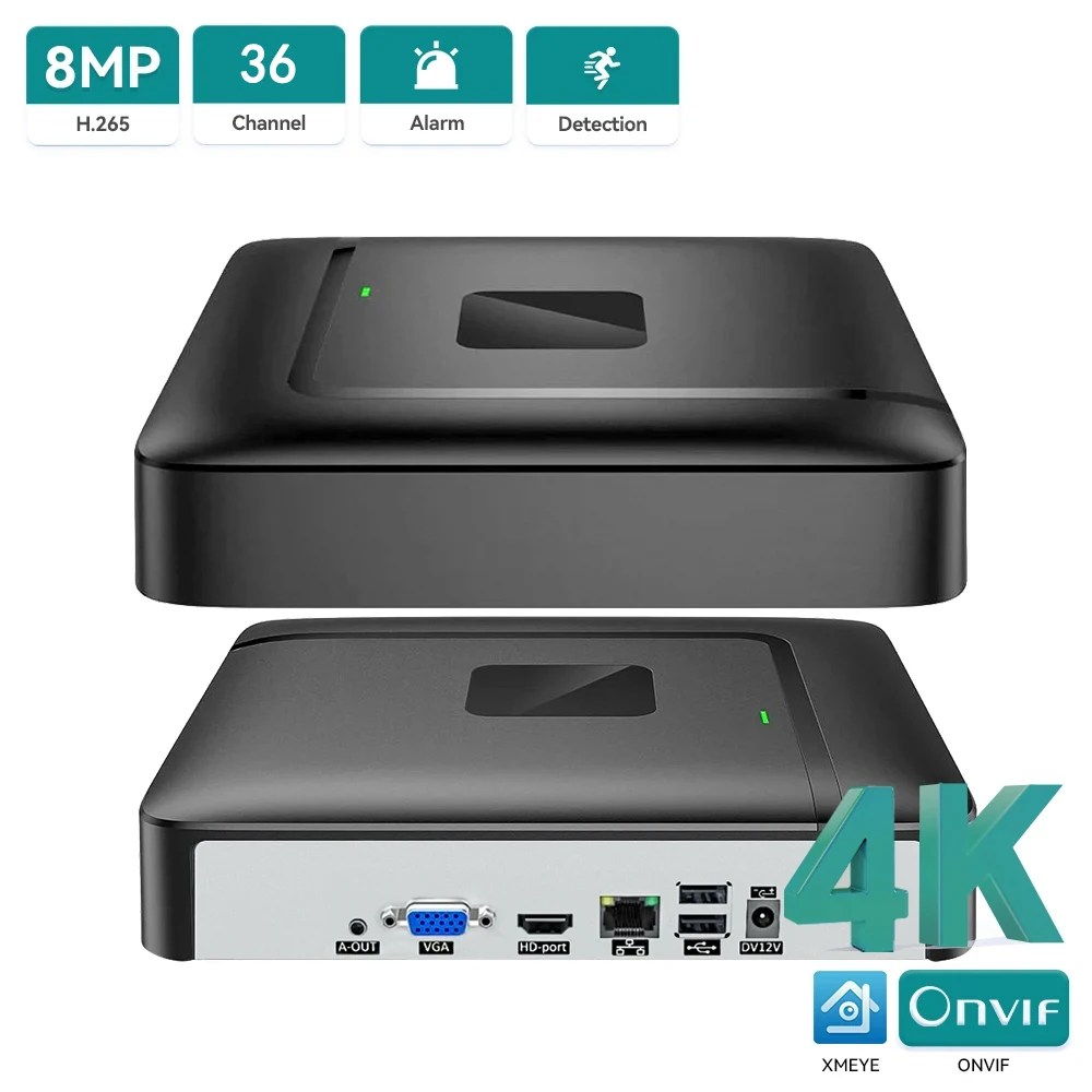 Hamrolte H.265 CCTV NVR 10CH /16CH/36CH 4K Mini Network Video Recorder IE Cloud Face Detection Xmeye Surveillance Recorder P2P