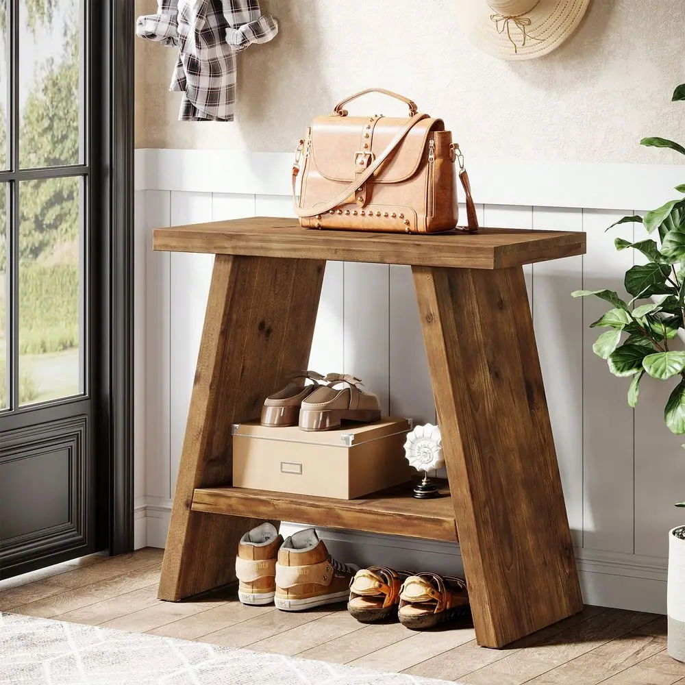

23.62 Small Console Table, Farmhouse 2Tier Solid Wood Entryway Table, Narrow Hallway Table Accent Table For Living Room, Foyer,