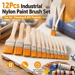 1/12PCS HighQuality Nylon Paint Brushes with Different Sizes and Wooden Handles Ideal for Acrylic, Oil and Watercolor Painting