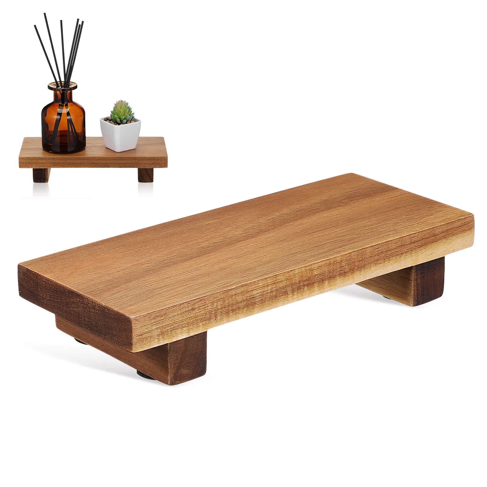 Wood Pedestal Stand Laundry Soap Tray Display Stand Wooden Tray For Bathroom, Essential Oil Scented Candle Base Display Stand