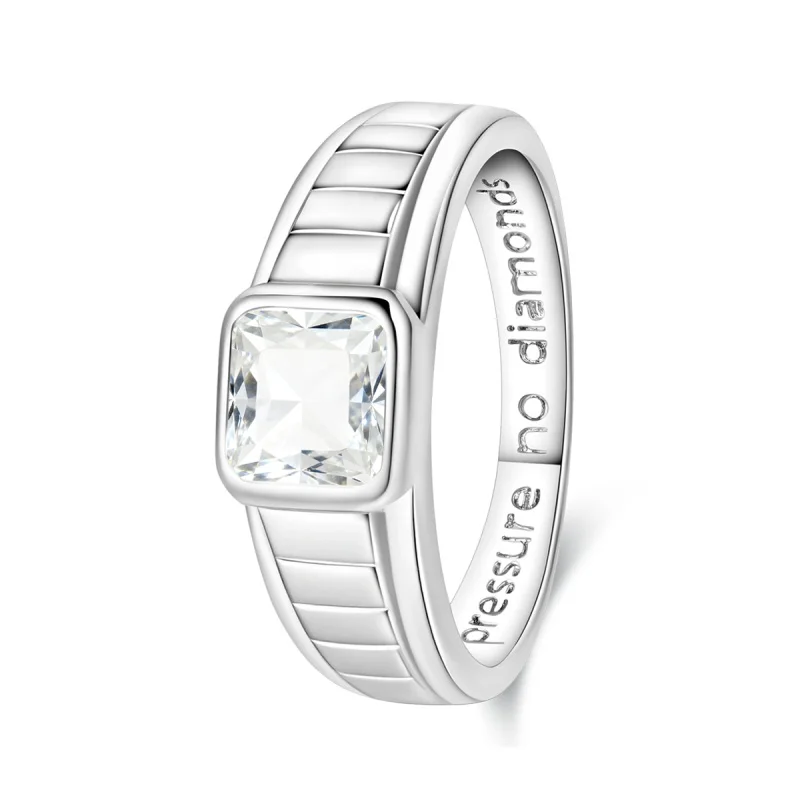 Women's 925 Sterling Silver Engraved Signet Ring with Zircon