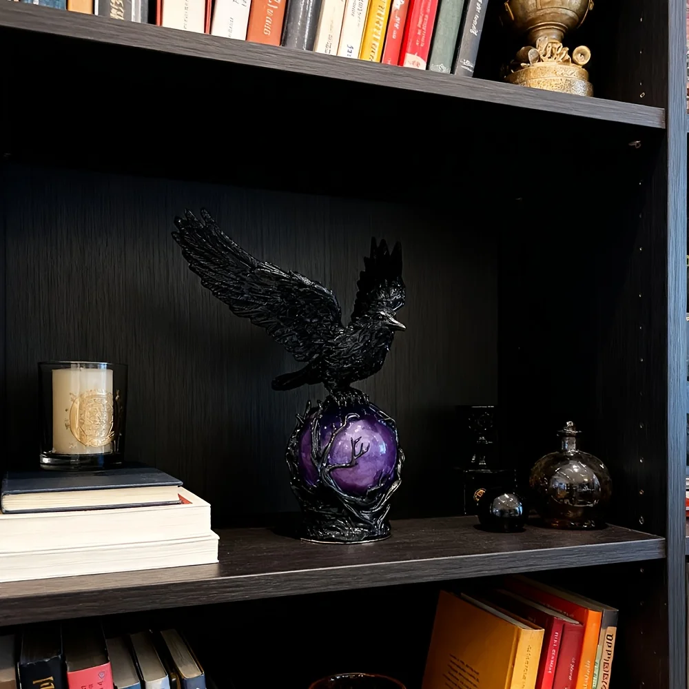 Mysterious Raven Moonlight Lamp – Gothic-Style Perched Raven on Glowing Orb, Soft Ambient Night Light for Outdoor & Indoor Spaces, Ideal for Fantasy, Dark Academia, or Moody Home Decor in Bedrooms, Studies, and Offices – Thoughtful Gift for Enthusiasts of view 6