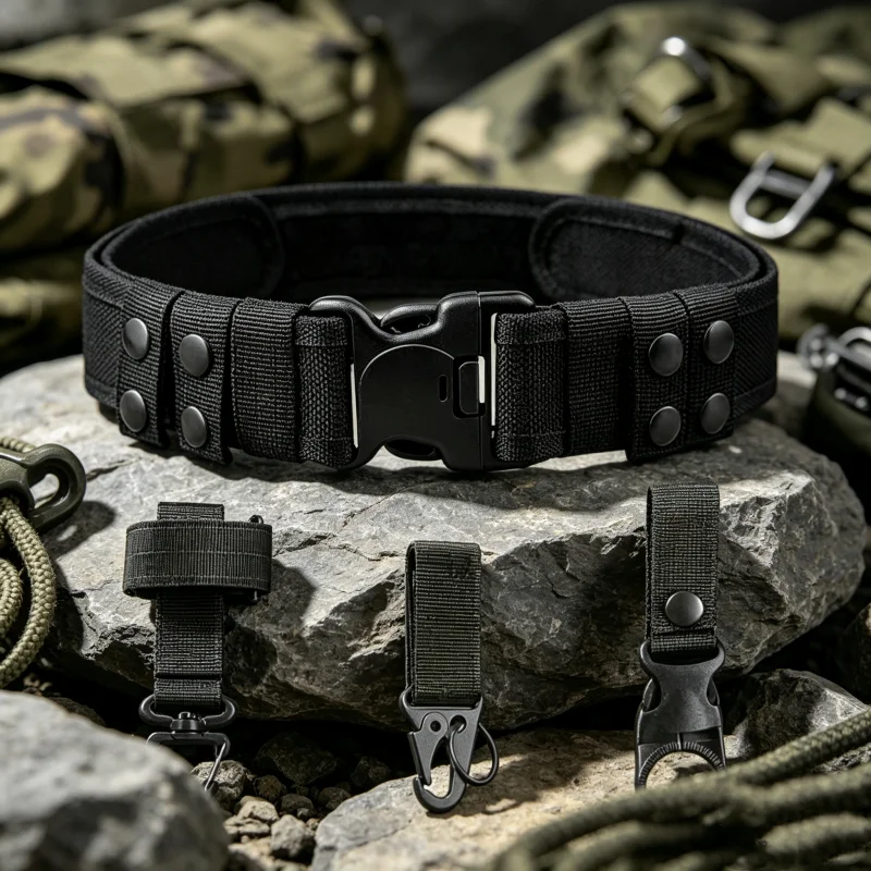 Adjustable Military Tactical Belt for Men, Wear Resistant Nylon Webbing Belt with Double Lock Safety Buckle, Outdoor Camping Hun