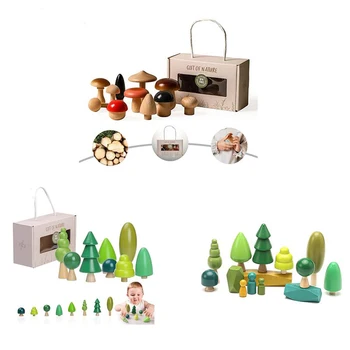 나무 숲 나무 빌딩 블록, 어린이 방 장식, 데스크탑 가구, 몬테소리 시뮬레이션, 녹색 나무 장난감, 어린이 선물