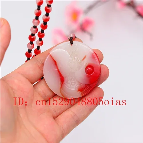 

Natural Red White Chinese Jade Tai Chi Gossip Pendant Necklace Charm Jadeite Jewellery Fashion Carved Amulet Gifts for Women