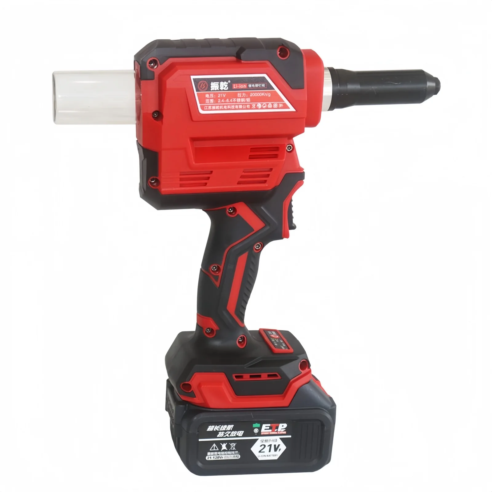 ​ ​ Pistola de rebite industrial sem fio sem escova de curso longo de 28 mm ​   Ferramenta elétrica de força de tração 20000KN para bateria Makita 18V