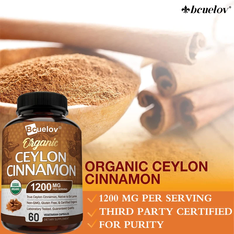 Organic Ceylon Cinnamon Supplement 1200mg - Supports Healthy Blood Sugar Levels and Promotes Heart Health, Antioxidants