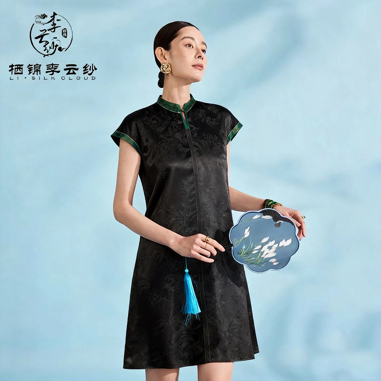 

LI SILK CLOUD xiangyunsha Dress，100% Mulberry Silk, Elegant Traditional Oriental Design Guangdong Black Pearl Guangdong Gauze