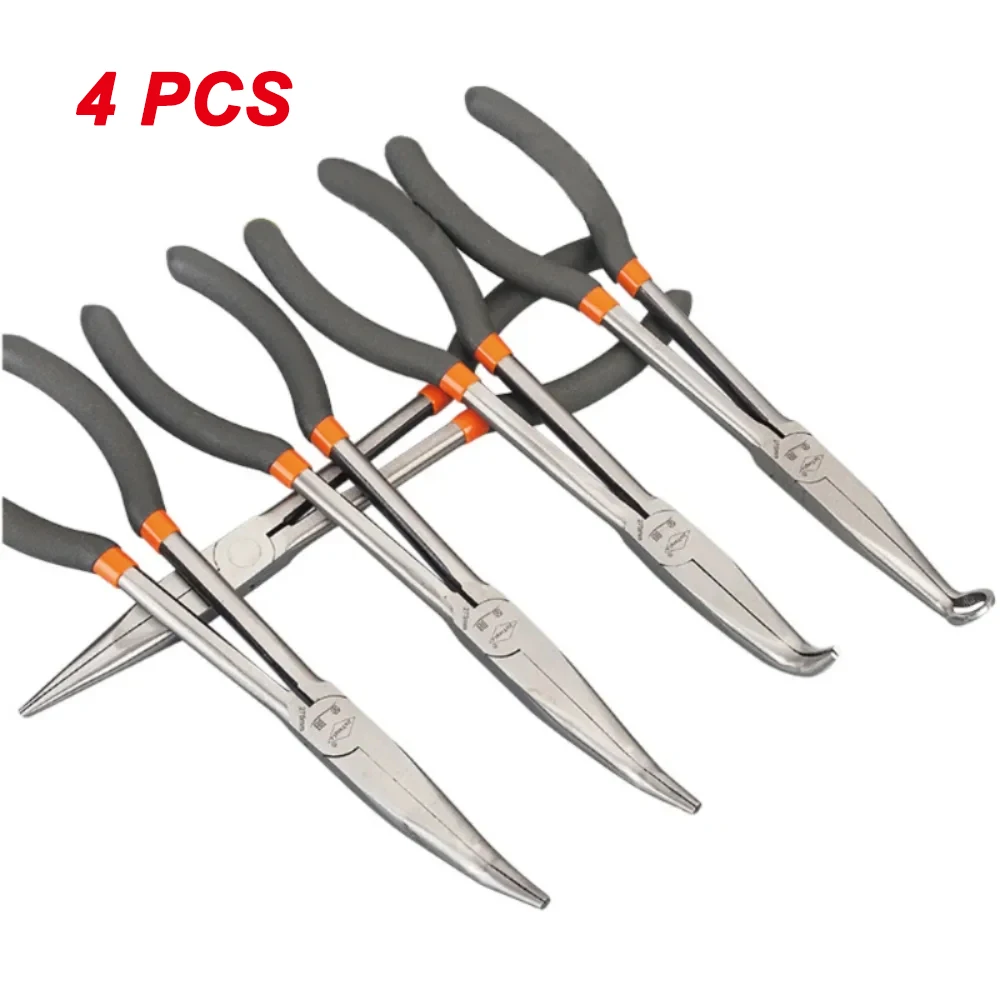 

Long Needle Nose Pliers Set 4 in 1 Bent Needle Nose Pliers 90 Degree 13 Inch Spark Plug Wire Removal Tool, Pointy Nose Pliers