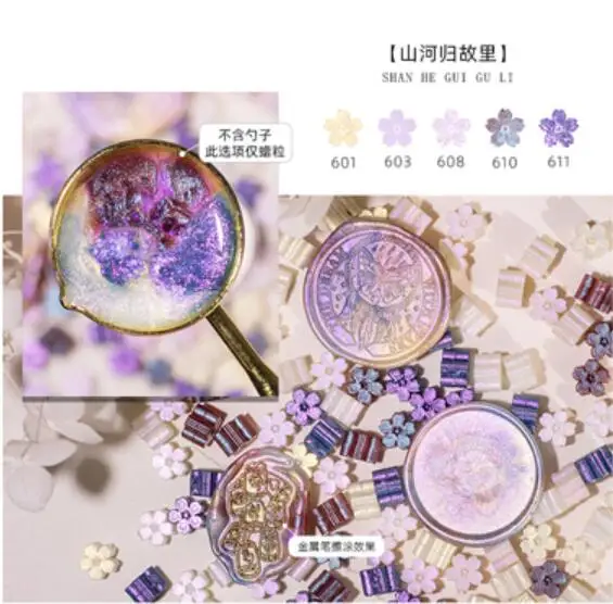 Gemengde Kleur Glitter Sakura Lakzegel Stempel Kralen DIY Gift Envelop Huwelijksuitnodiging Oude Zegel Wax Stempel Maken Gereedschap