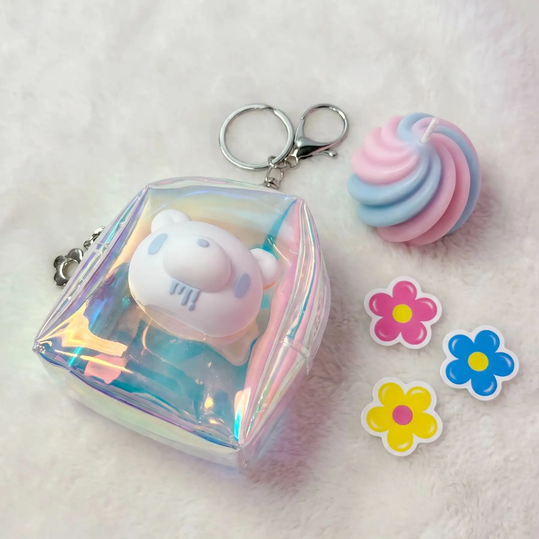 Cute Bear Mini Coin Purse Laser Transparent PVC Keychain Bag Small Zipper Earphone Storage Pouch Women Key Wallet