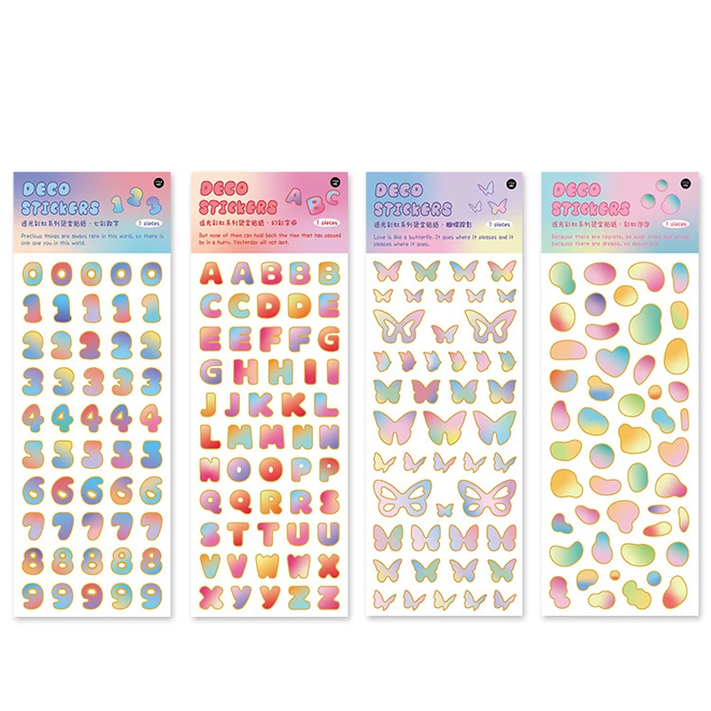 1 Sheet Rainbow Gradient Bubbles Butterfly Number Letters Ribbon Decorative Stickers