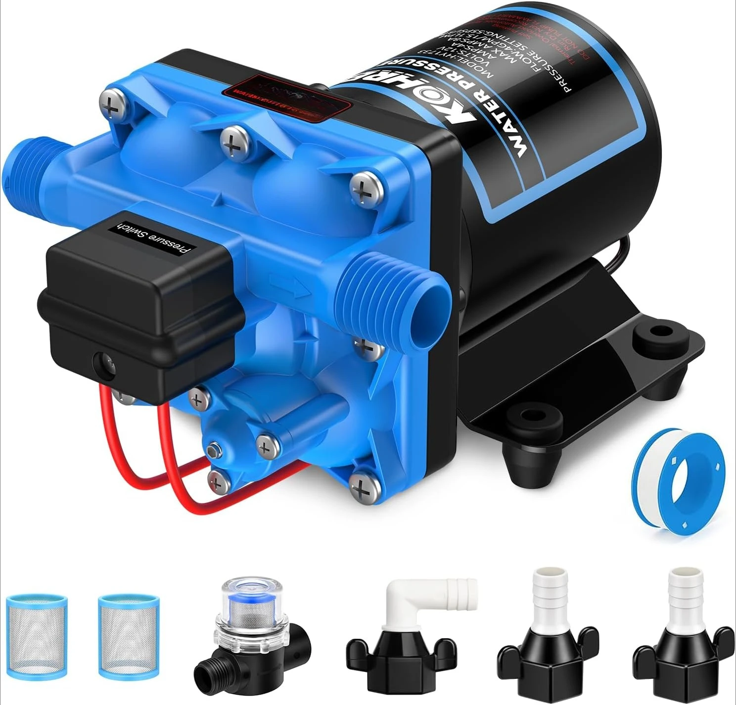 RV Water Pump 4.0 GPM 55 PSI, 12V DC Fresh Water Pump for Camper, Self Priming Diaphragm Pump with Pressure Switch
