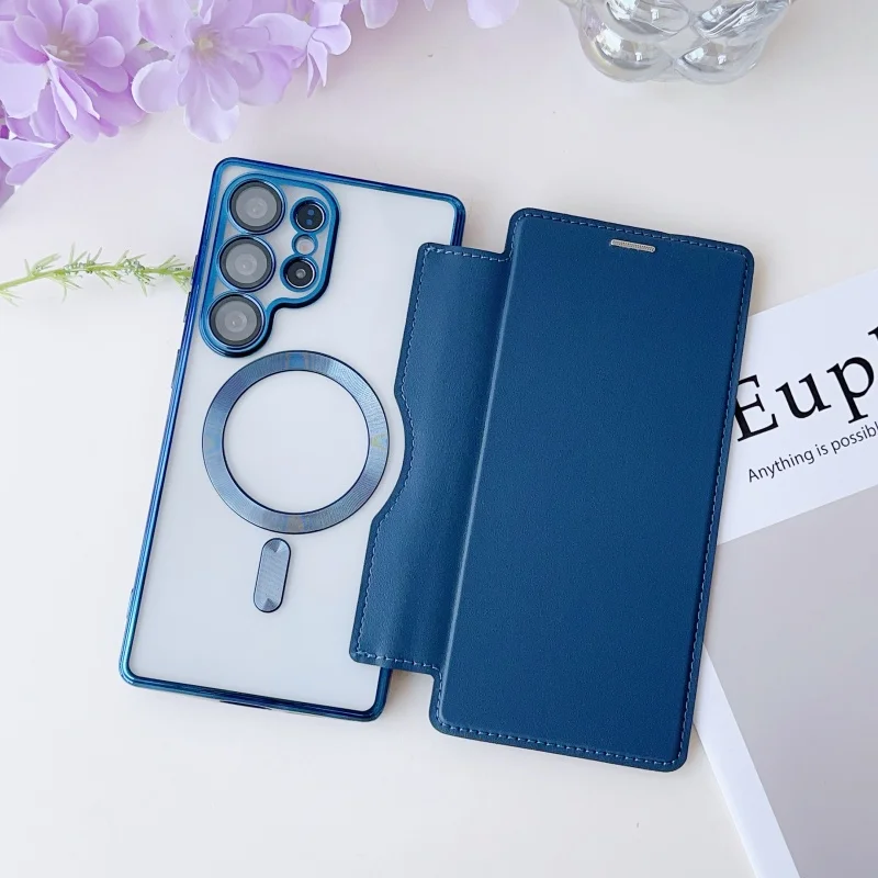 

Case For Samsung S25 S24 S23 S22 Plus Ultra FE Edge Magnetic Embossed Leather Camera Lens All-Inclusive Protection Plating Cove