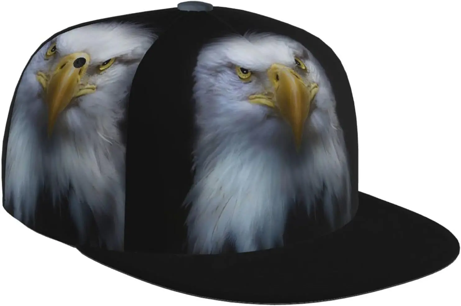 American Patriotic USA Bald Eagle Pattern Flat Bill Hat, Unisex Snapback Baseball Cap Hip Hop Style Flat Visor Blank Adju