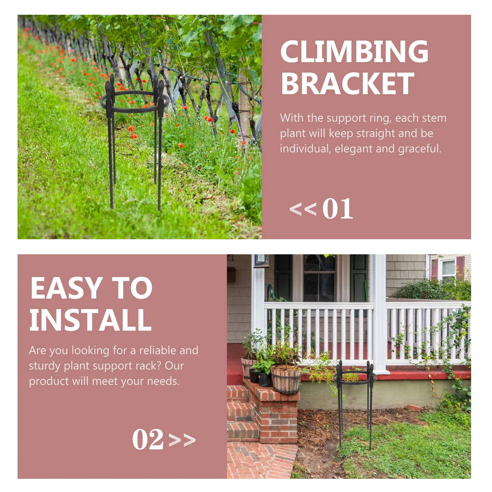 

1pcs Plant Frame Potted Flower Support Circle Plastic Covered Steel Tube Strong Stable Easy Install Round