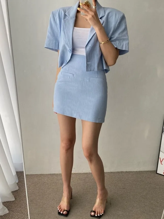 

Летний винтажный комплект костюма Dongda Gate, женское пальто и юбка ort, ансамбль, модная рабочая одежда кактуса