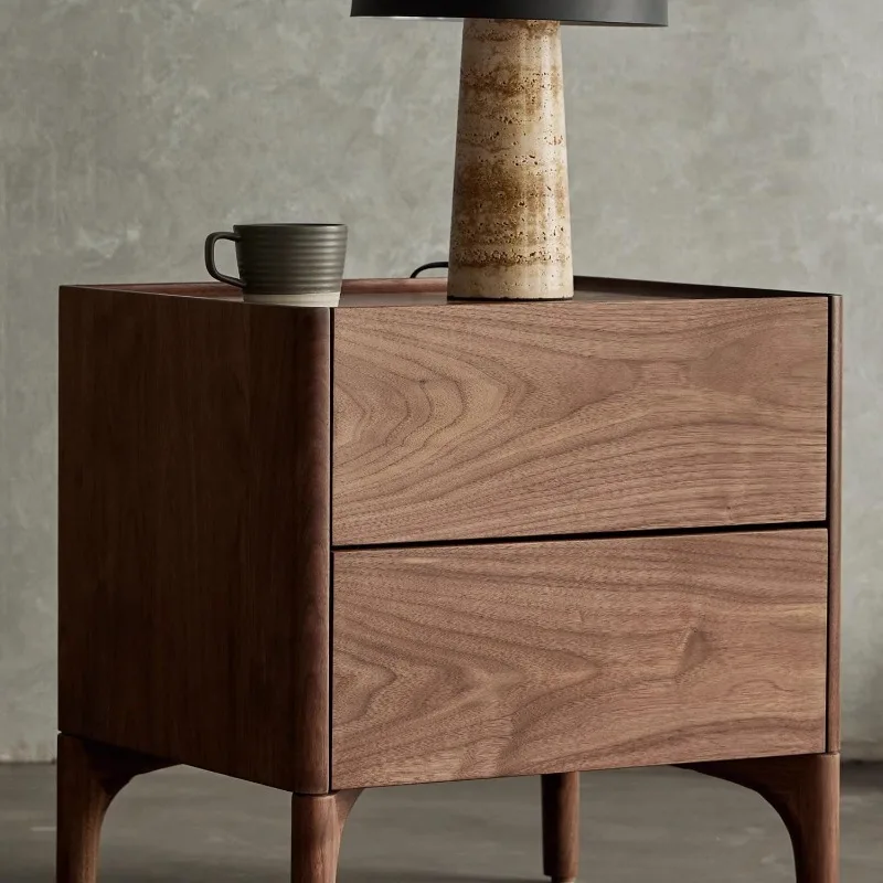 

Bedside table simple modern Nordic pure black walnut full solid wood light luxury