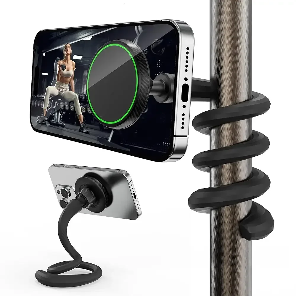 Flexible Phone Holder for Treadmill, Magnetic Gooseneck Cell Phone Mount Compatible w/ MagSafe, iPhone 17-12 & Android, Silic