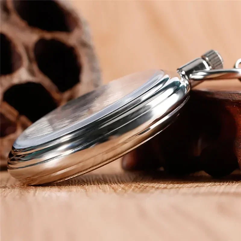 Antique Style Open Face Pocket Watch Unisex Automatic Mechanical Watches with Luminous Hands Roman Number Design Pendant Chain