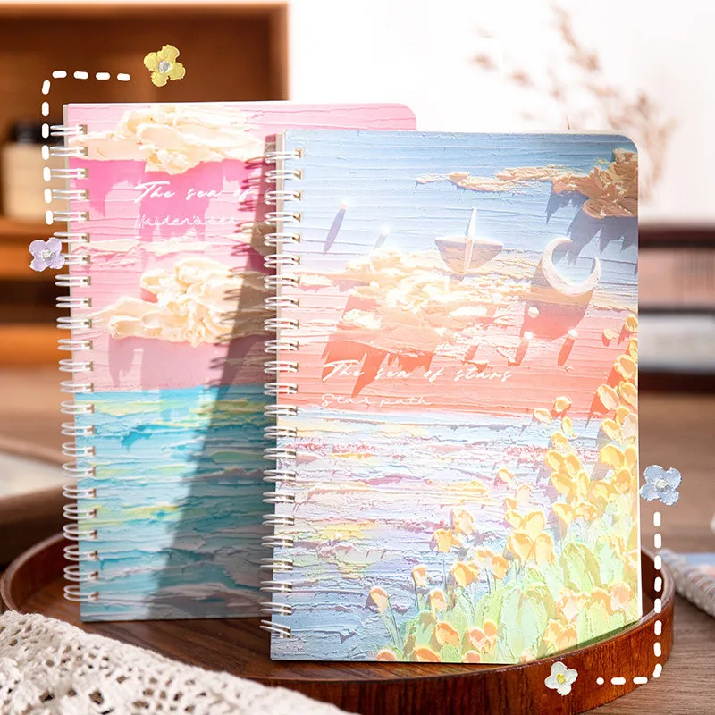 Notebooks Aesthetic Oil Painting Cover Coil Book A5 Sketchbook Journals Diary Notepad Weekly Planner Office School Supplis 1pc