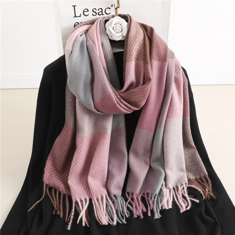 Elegant Warm Cashmere Women Winter Scarf Luxury Plaid Print Shawl Wraps Pashmina Bufanda With Tassel Travel Blanket Echarpe New