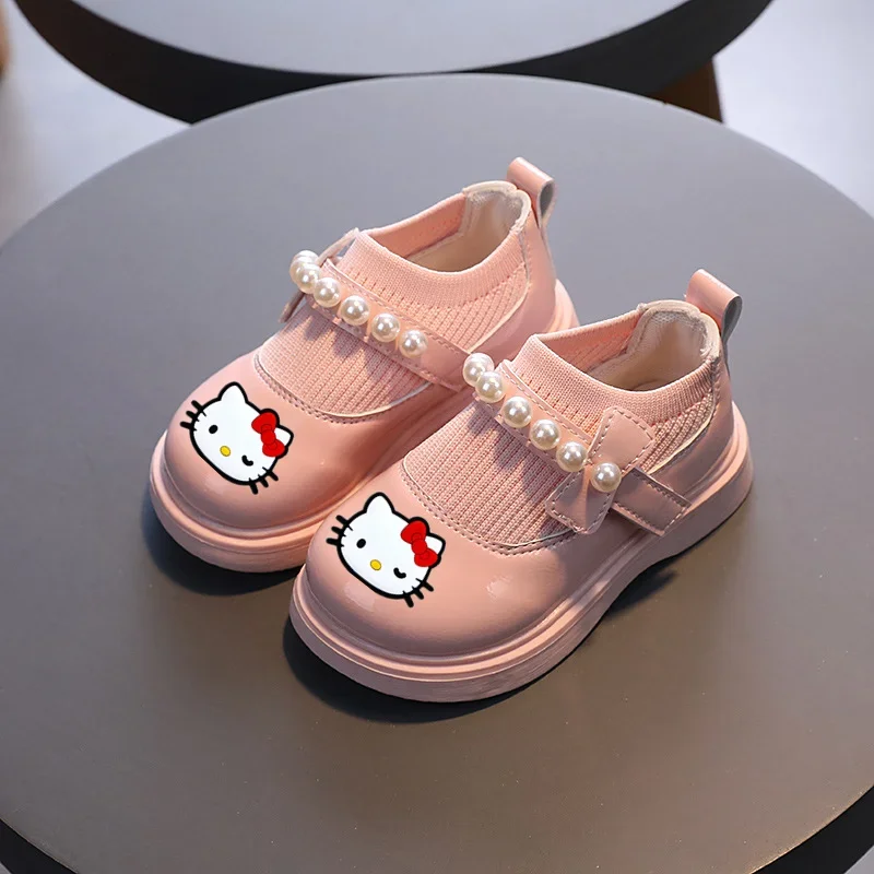 Sanrio hello kitty girls leather shoes autumn new children\'s soft bottom princess casual shoes baby flying shoes
