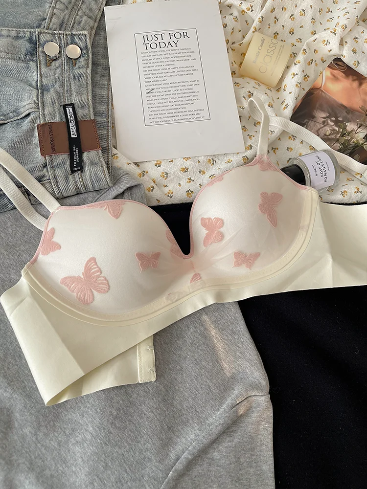 

Нижнее белье в стиле Лолиты с французским кружевом и бабочкой для женщин, собранное для выглядывания, большой, без стальных кругов, спины, груди, антипровисающий сексуальный бюстгальтер