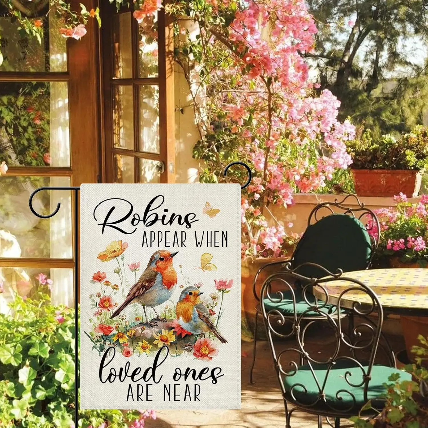 Dyrenson Robins Appear When Loved Ones Are Near Memorial Garden Flag, Spring Summer Floral Cemetery Yard Outside Home Decora PPM